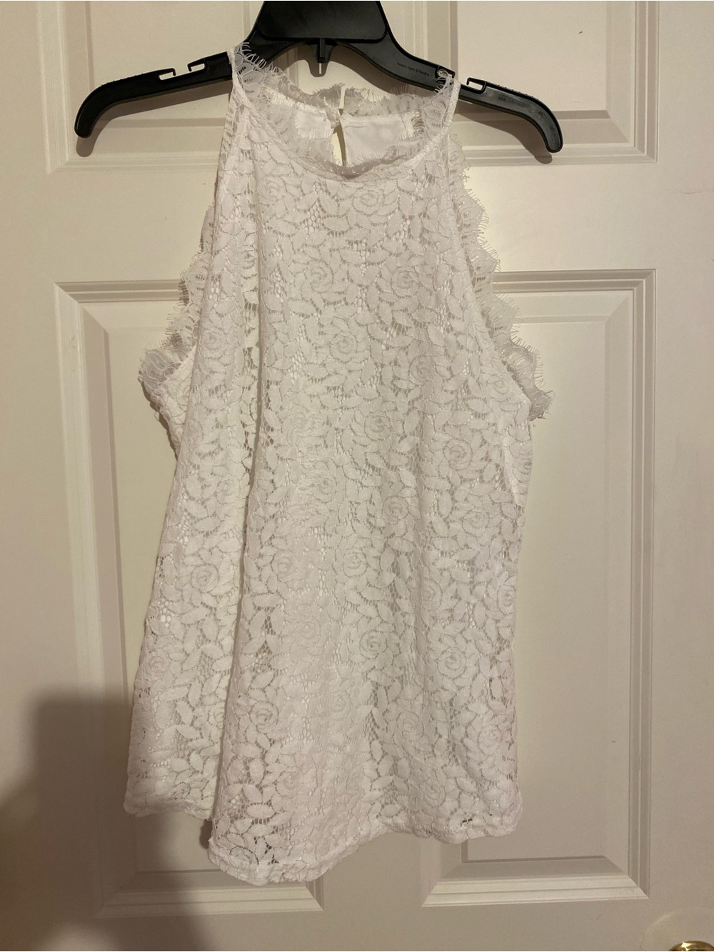Berryou white lace floral pattern tank top womens size large